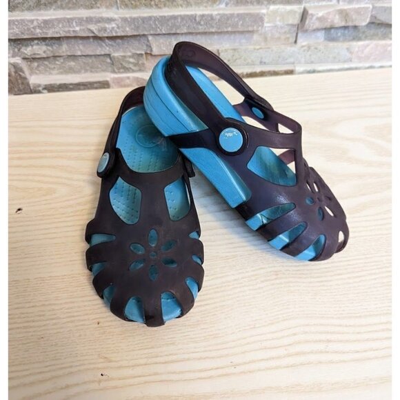 CROCS Shirley Girl Jelly Wedge Sandal Flower Translucent Blue Water Shoe size 11 - Picture 1 of 7